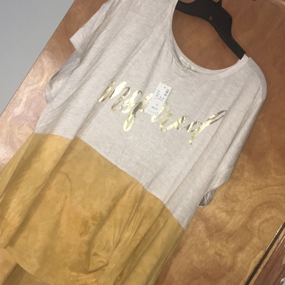 1X Inspired Tan & Mustard Colorblock High-Low Top - Picture 4 of 9